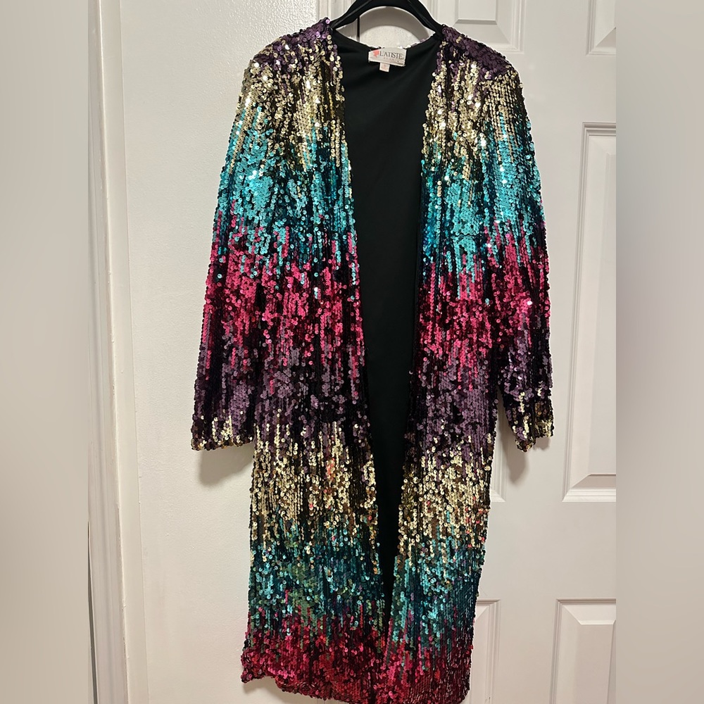 Multicolored, sequins, duster jacket